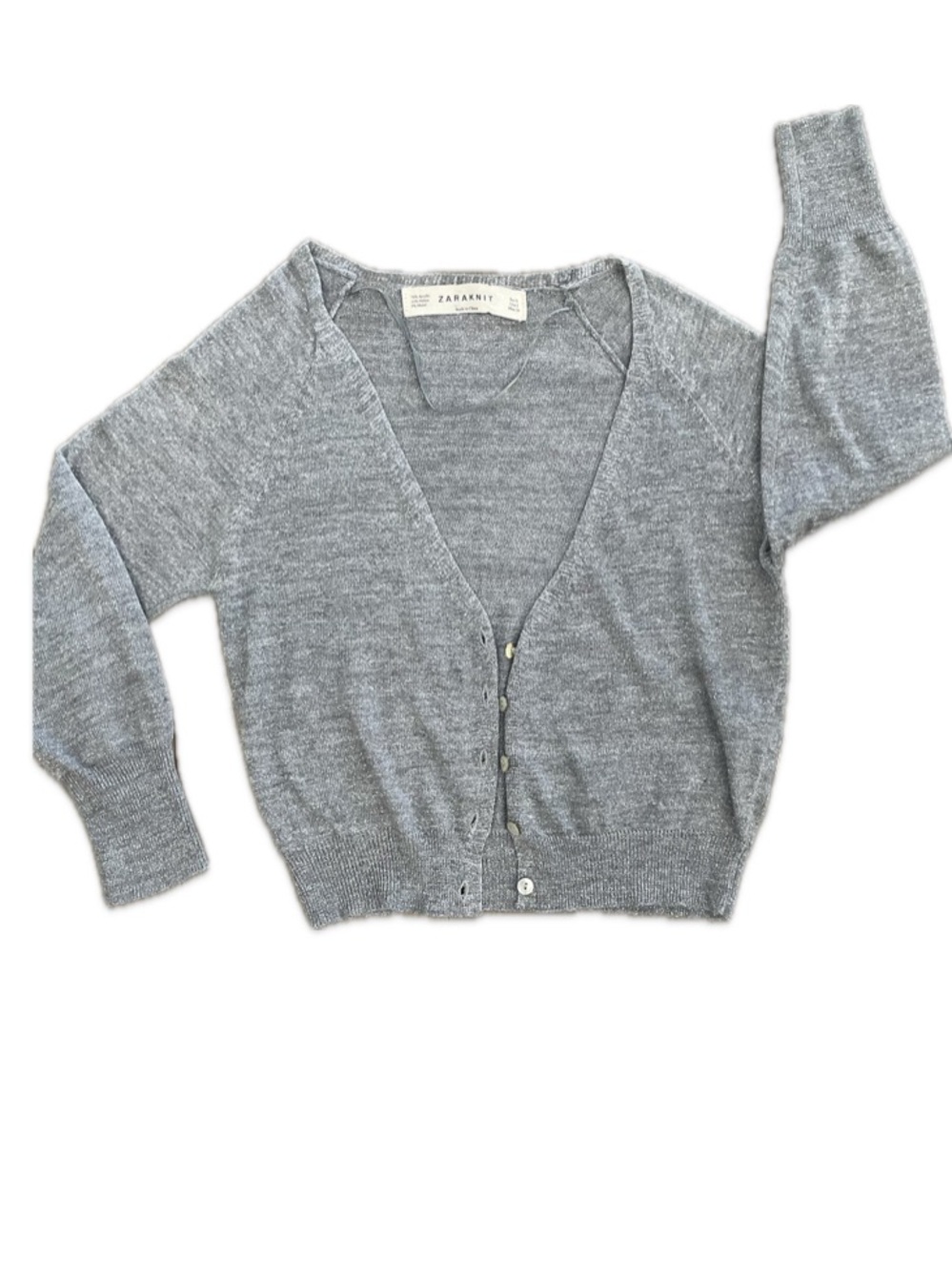 ZARAKNIT Metallic Gray Cropped Cardigan 🔥 - Size Small, Excellent Condition - Picture 4 of 10